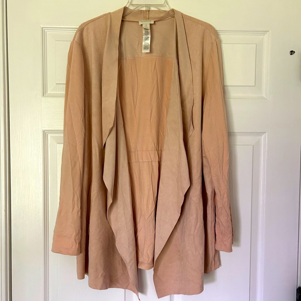 Chicos size 4, light pink/peach open front cardigan